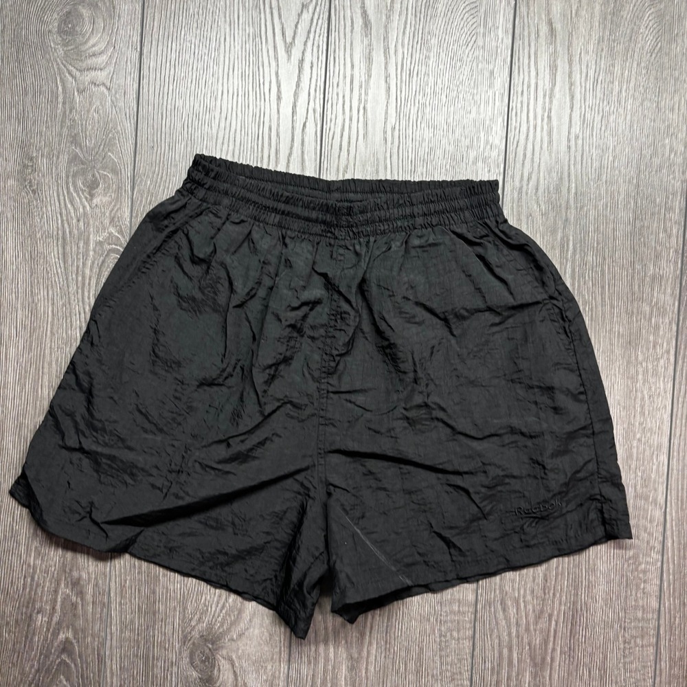 Vintage Reebok Mens Black Nylon Track Shorts Large 90s Athletic Gym Running
